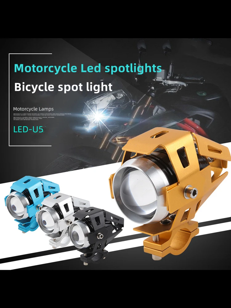 Super Bright Motorcycle Headlights Auxiliary Lamp U5 led motorbike Spotlight Accessories 12V Moto DRL Spot Head Lights