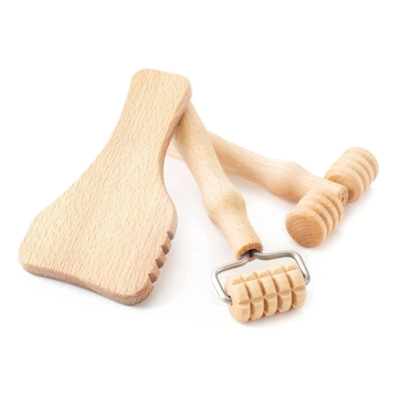 Wood Therapy Massage Tools Fascia Roller Lymphatic Drainage Handheld Massager for Legs Thighs Butt Deep Tissue