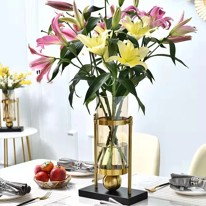 Cheap Household Decoration Luxury Home Accessories Modern Wedding Flower Metal Plant Vase Glass Candle Holders for Living Room