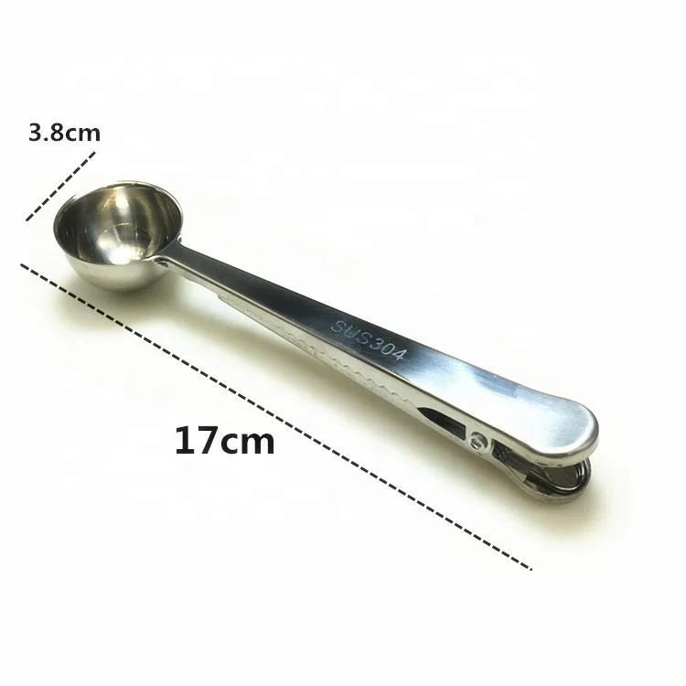 High quality silver gold color  Stainless Steel Coffee Scoop with Bag Clip