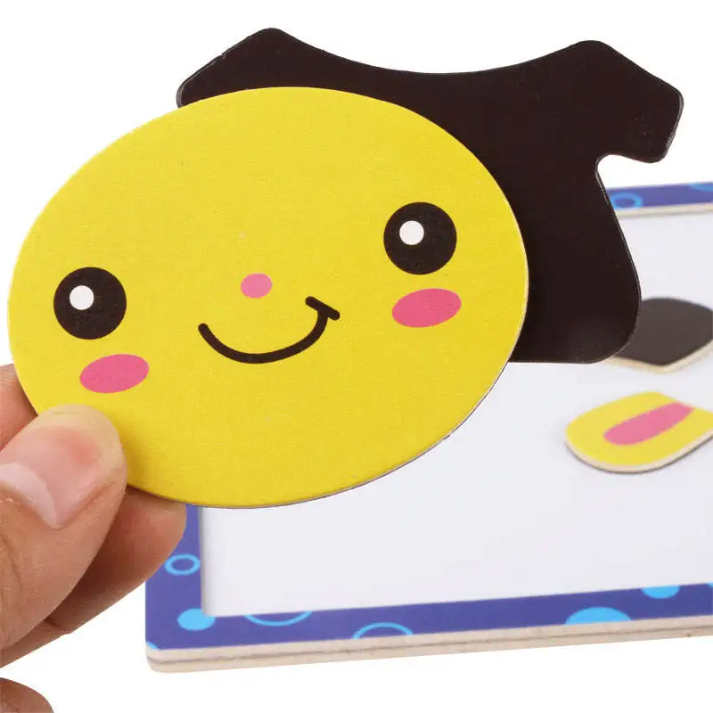 Factory price early educational toy custom children cartoon animal paper jigsaw wooden 3d puzzle for kid