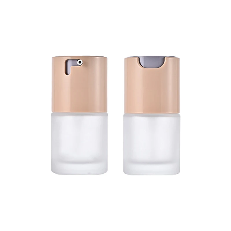 Simple empty 30ml round clear frosted cosmetic lotion glass liquid foundation bottle with pump