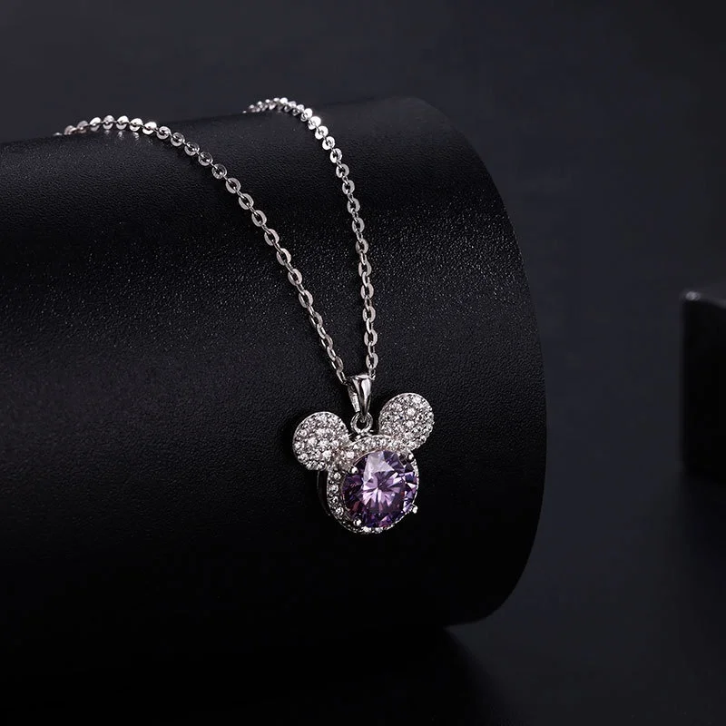 1 Ct  pink, blue ,white Moissanite Mickey mouse full diamond Pendant s925 sterling silver luxury necklace for women