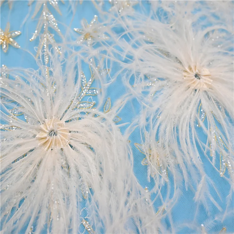 3d lace feather gold silver line supply beautiful sequin tulle fabric fabric  for wedding dress fashion show