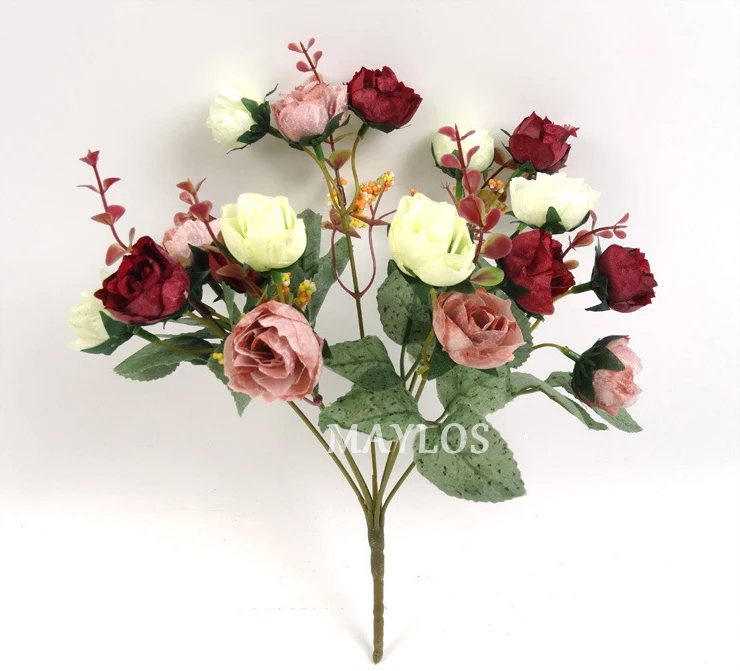 21 Маленькая Роза цветочная стена искусственная Роза гирлянда сушеные цветы и растения шелковая Гортензия цветок свадебное сценическое украшение