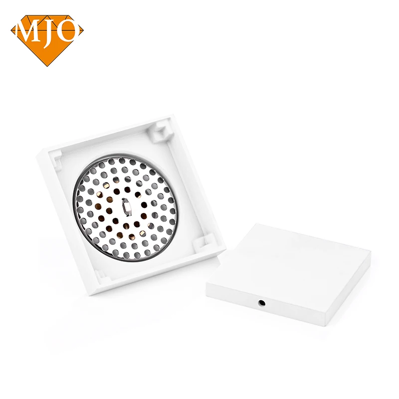 Square White Brass Floor Drain for Hotel Bathroom with Anti-odor Function