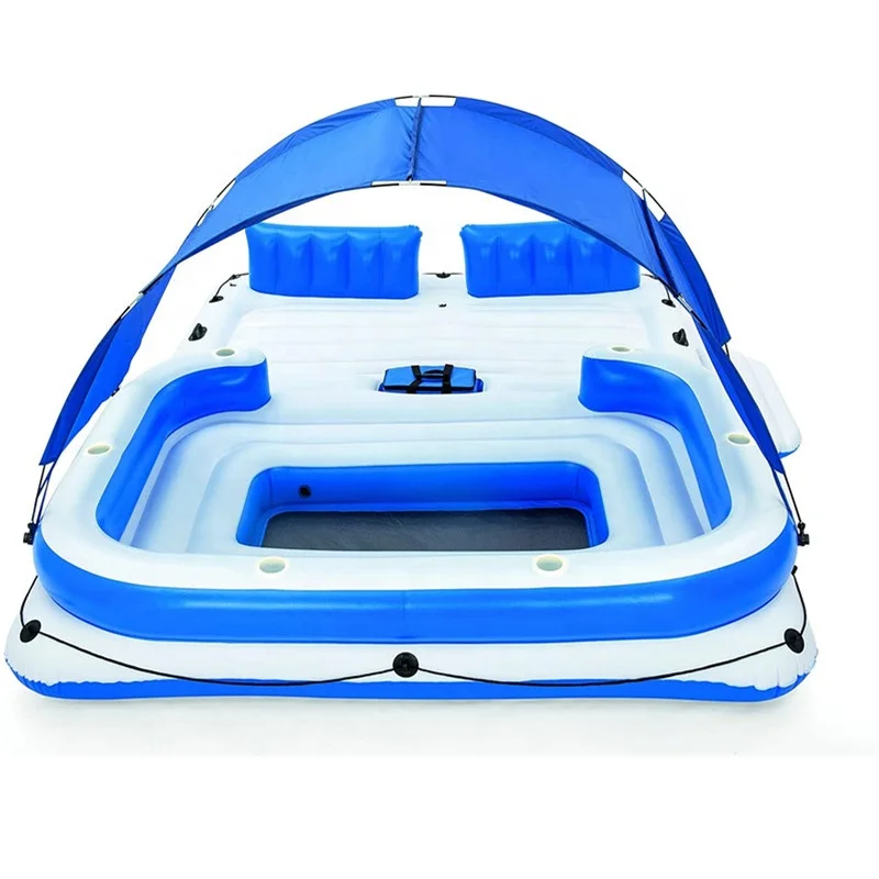 Wholesale 6 people tropical breeze raft large inflatable floating island with detachable sun shade for adults and kids