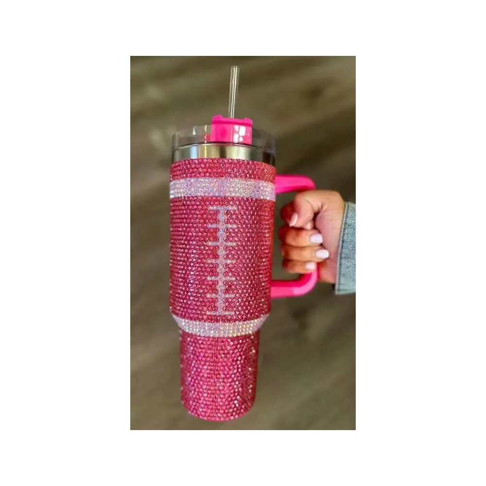 Новый дизайн большой емкости кофейный стакан 40 унций регби футбол горный хрусталь стакан с ручкой