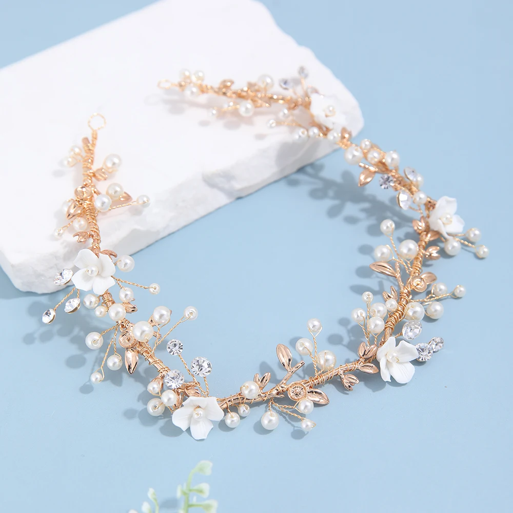 Women Crown Headpiece Pearl Headpiece  Fashion Ceramic Flower Bridal Headpiece