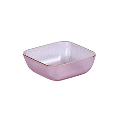 Wholesale home restaurant wedding party dessert fruit PS clear snack plate luxury gold rim plastic shallow square salad bowl