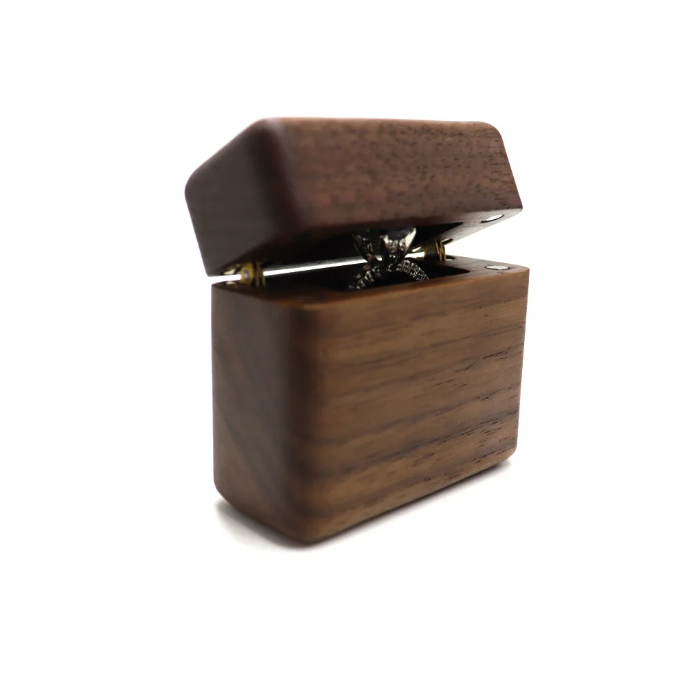 Slim Engagement Wood Ring Box with Sponge Insert Solid Wood Rectangle Flip Jewelry Storage Box Proposal Birthday Gift