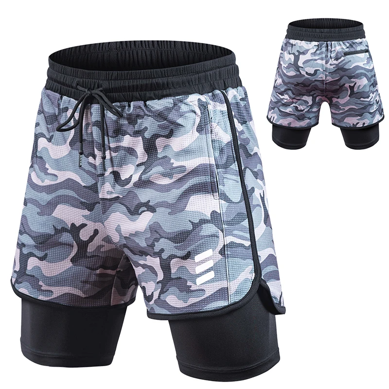 2022 New High Quality 2 in 1 Camouflage Casual Shorts Men Gym Running Shorts With pockets