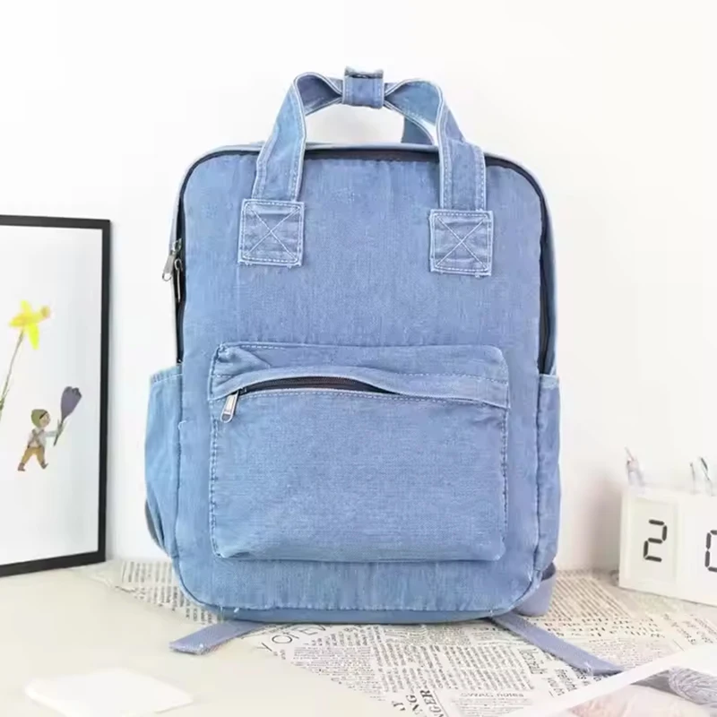 Personalized Embroider Backpack Soft School Backpack Fashion Student Denim Casual Backpack