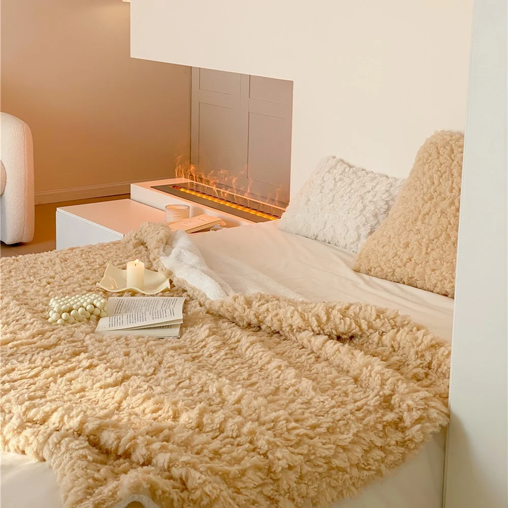 Wholesale Winter Mink Faux Fur Throw Light Jacquard Flannel Blanket Baby Ripple Blanket Korea For Bedding Home New House