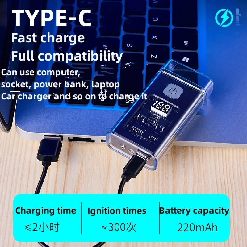 Transparent shell waterproof and windproof outdoor double arc lighter digital power display USB electronic cigarette lighter