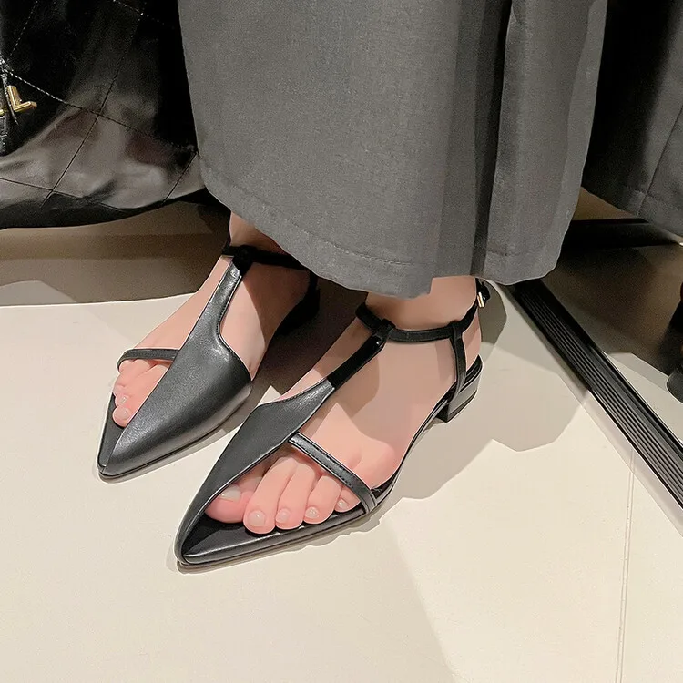 XINZI RAIN Wholesale Summer Female Flat Sandal Private Label Comfortable Real Leather T Strap 2cm Low Heel Women Thong Sandals