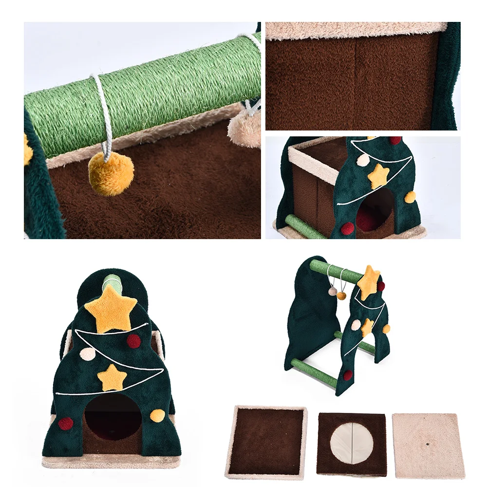 Hot Selling Christmas Cat House High-Quality Manufacturer Velvet Cat Tree Large Climbing Frame Christmas Cat Scratcher Tree