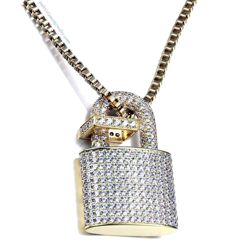 
Iced Out 925 Sterling Silver Charm Necklace Delicate Lock Padlock Pendant Necklace 