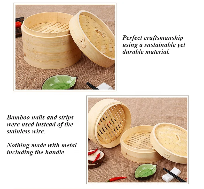 10 inch Bamboo Steamer Basket With Cotton Liners and 304 Stainless Steel Steamer Ring Set
