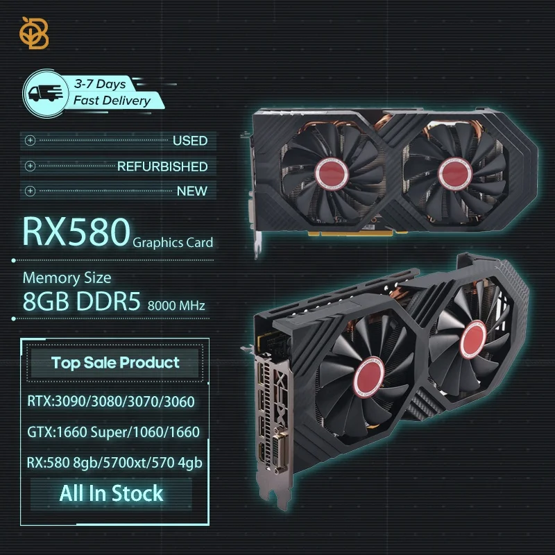 In Stock Used New RX 580 8gb Gddr6 Graphics Cards Gpu Card RX 6600xt 6800xt RX 580 8gb Graphics Cards