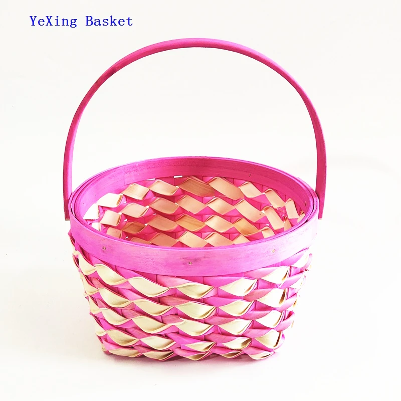 New Hot Sale Handmade Bamboo Colorful Empty Wicker Gift Fruit Basket Christmas Flower Basket with Handle