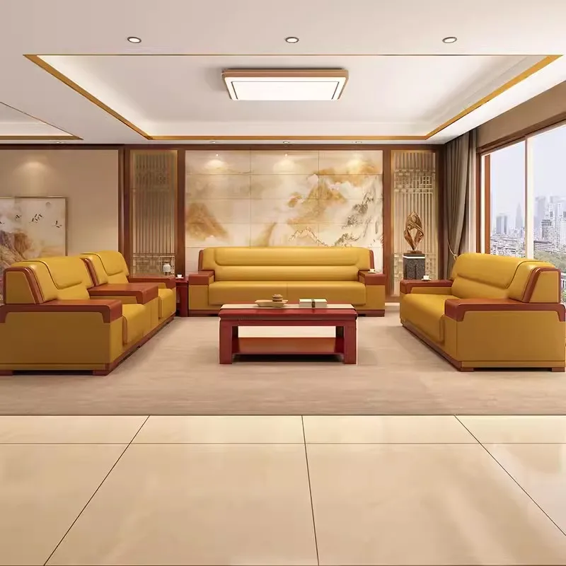 Hot Sales Office Sofa Leather Sofa Simple Chinese Comfortable Business VIP Reception Meeting Room Boss Office Sofa Sets Modern
