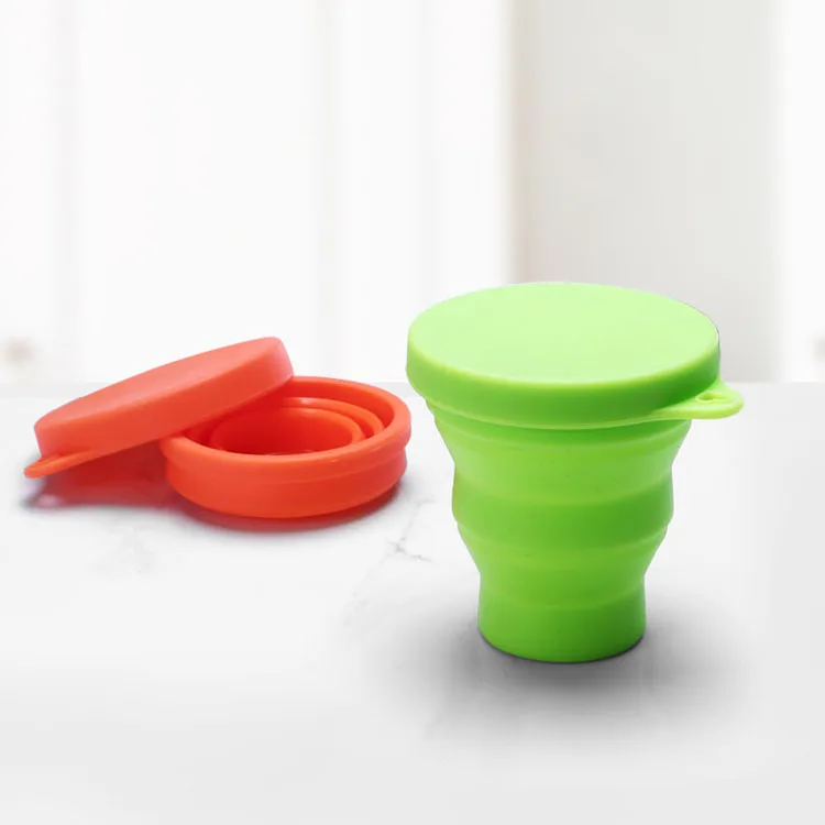 Portable OEM Custom Logo Reusable Collapsible Travel Coffee Mug Silicone Foldable Coffee Mug Cup With Lid