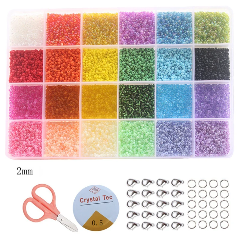 2mm-3mm Glass Seed Beads 24 Colors Loose Beads Kit for Jewelry Making