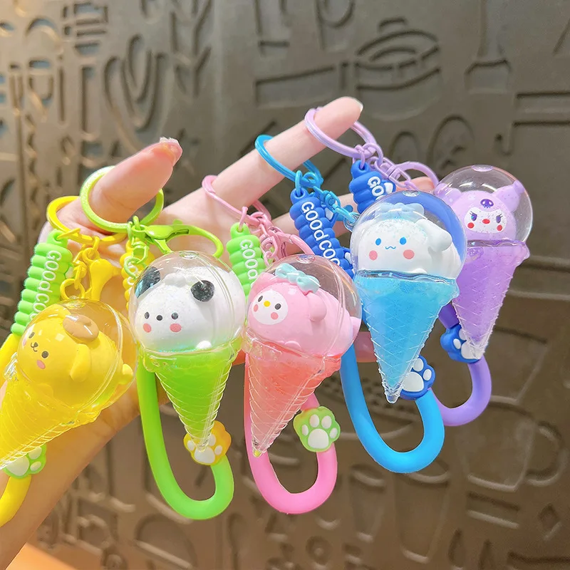 Small Gift Cute Backpack Pendant Quicksand Bottle Ice Cream Keyring Creative Cat Kuromi Melody Cinnamoroll Liquid Keychain