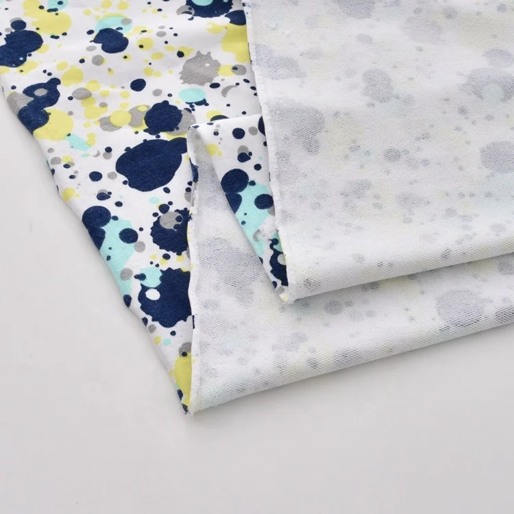 Customized Design Weft Knitted Abstract Dot Printed Stretch Spandex Polyester French Terry Fleece Fabric for Sweatshirts