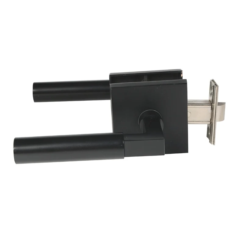 Passage Door Handle Lever in Matte Black, Interior Lever Push Button Lock Zinc Alloy Modern for Hall and Closet , Square Rose