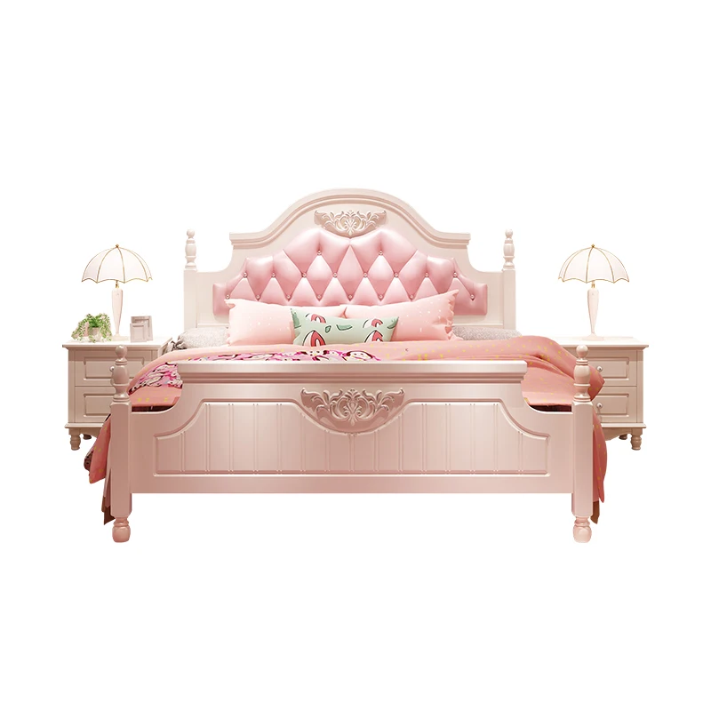 1.2M Simple Single Bed Korean European Luxury Kid Bedroom Set Royal Princess Pink Girl Bed