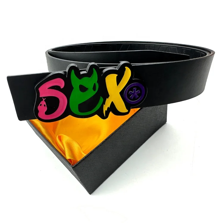 2023 Fashion Unisex Alloy Letter Shape Custom Brand Name Enameled Logo Belt Buckle