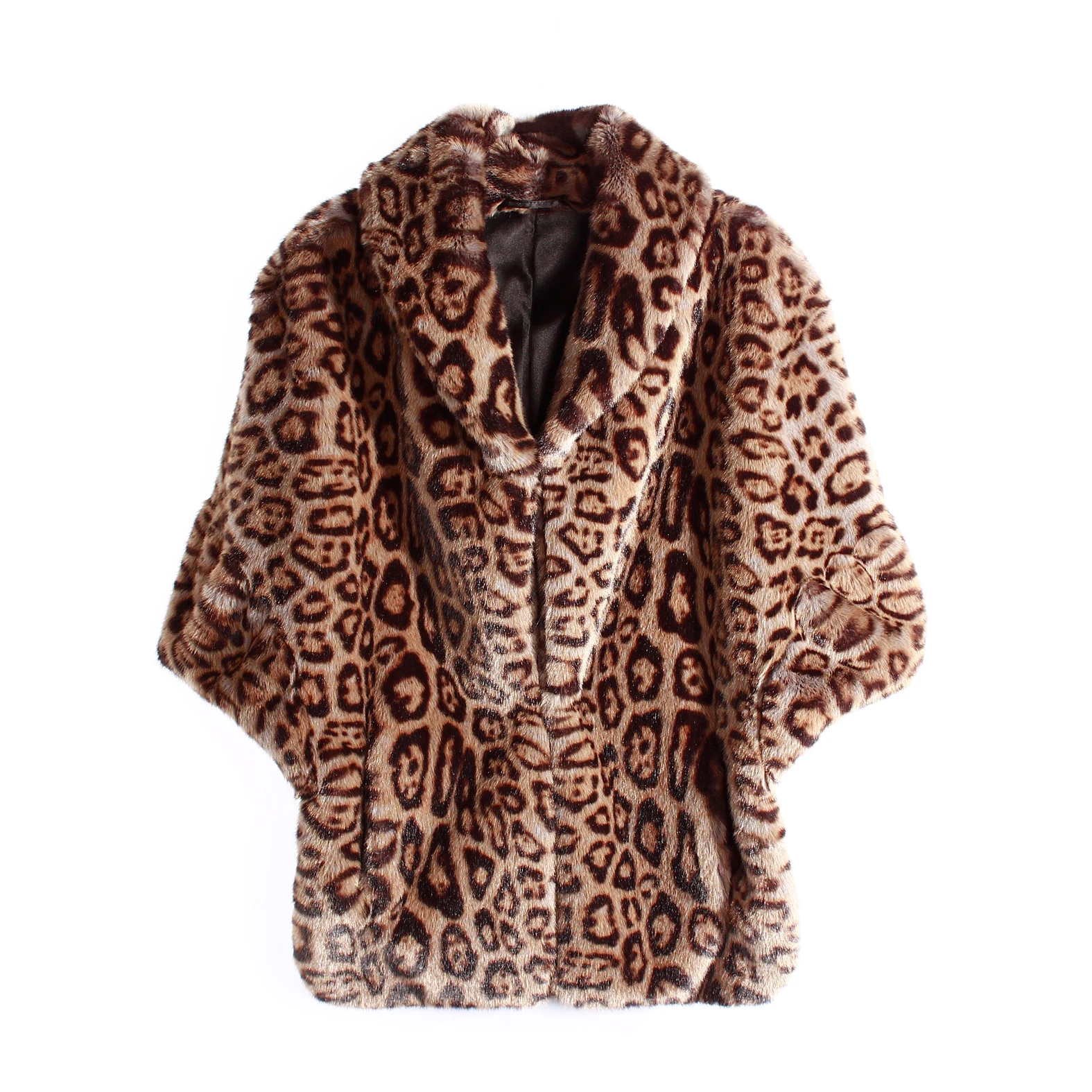 Founder Winter Women Top Selling Fuzzy Classic Leopard Print Style Faux Rabbit Fur Capelet