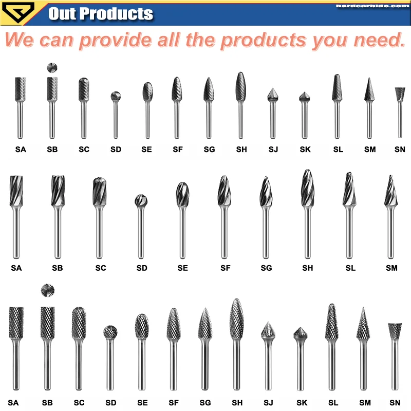 HARDVIK Inch Size Carbide Rotary Burr Set Plastic Full Types Burr Tool Parts Deburring Metal Work Pieces OEM ODM