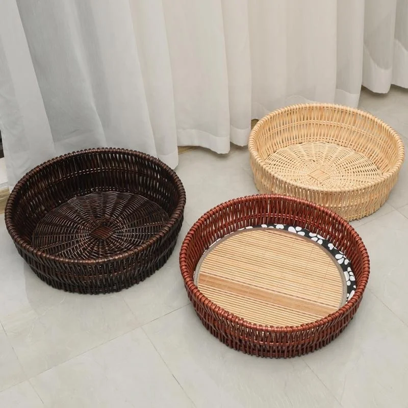 2024 Custom Handmade natural wicker rattan wooden cat nest dog nest pet bed for cat house dog house all seasons