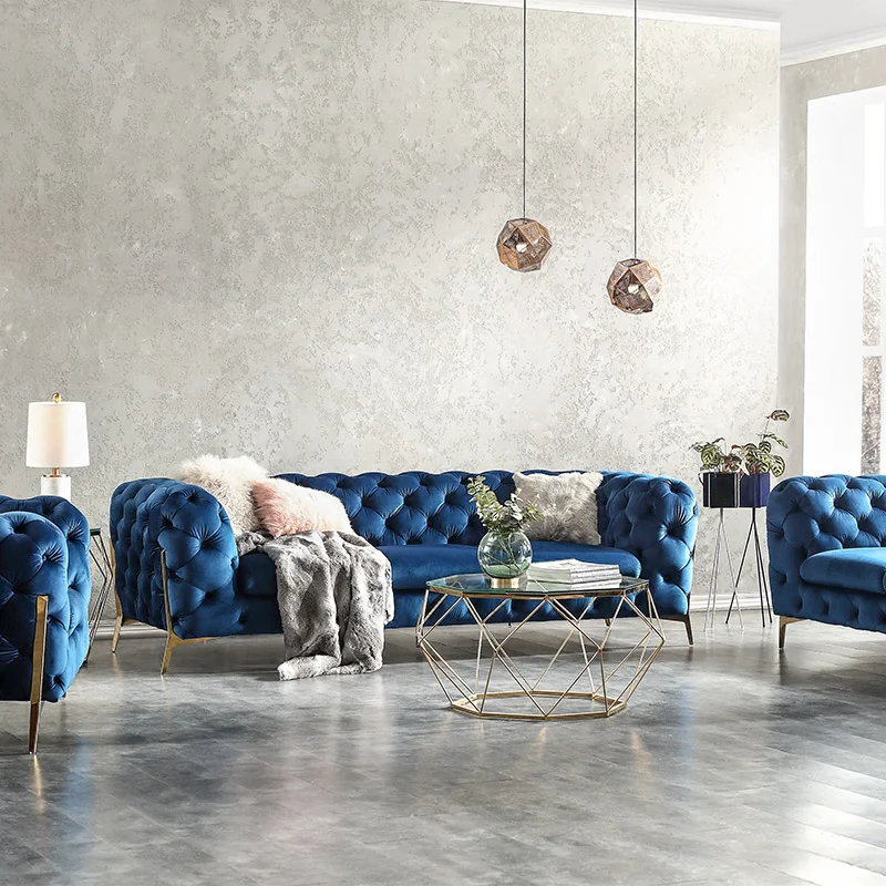  Роскошный тканевый диван Бархатный синий