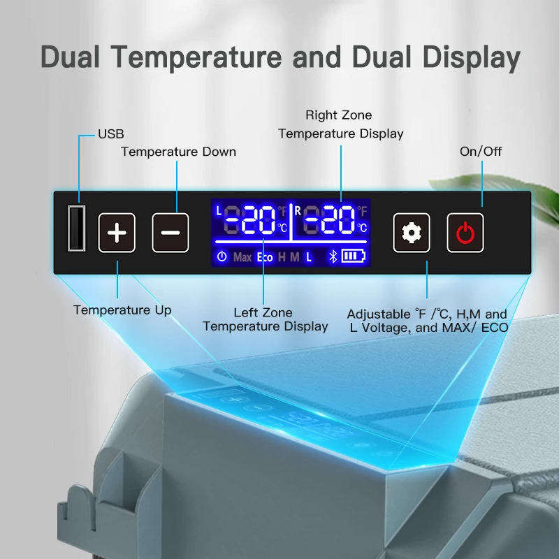 WAYCOOL WE65 58L DC12V/24V Electric Car Refrigerator with Dual Temperature Dual Control Function for Camping