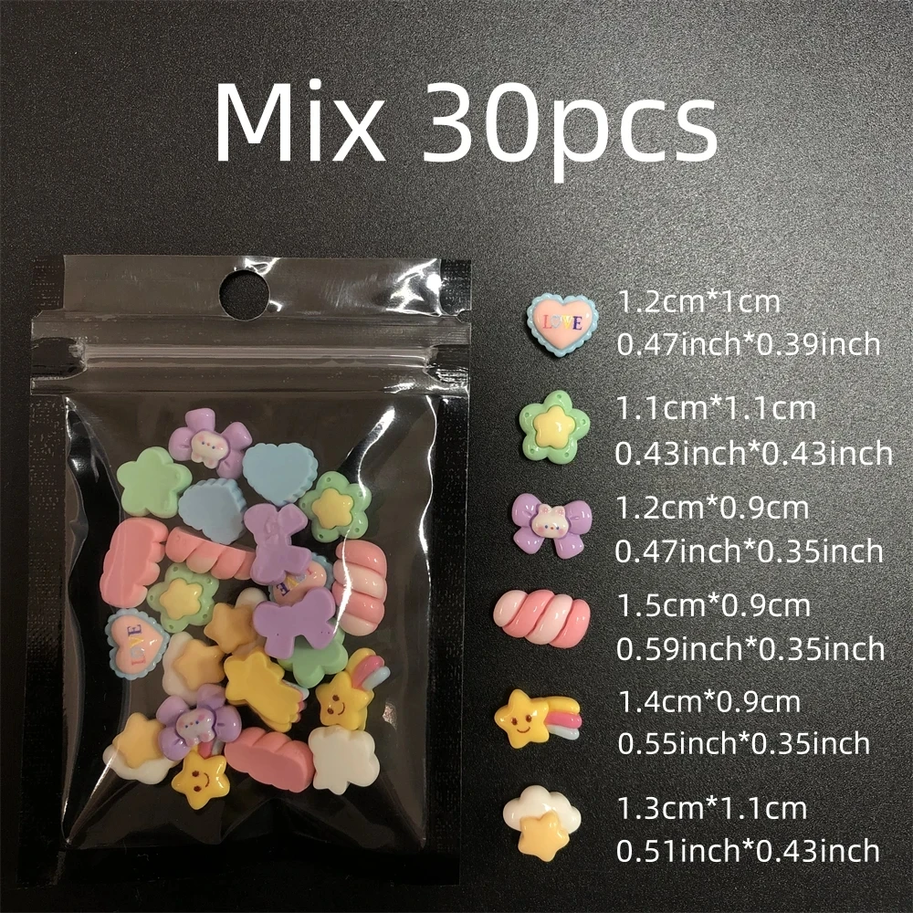 New 30Pcs/Bag Small Size Mixed Cute Bear Frog Strawberry Accessories Nail Art Decorations Charm Diy Phone Case Pencil Box Parts