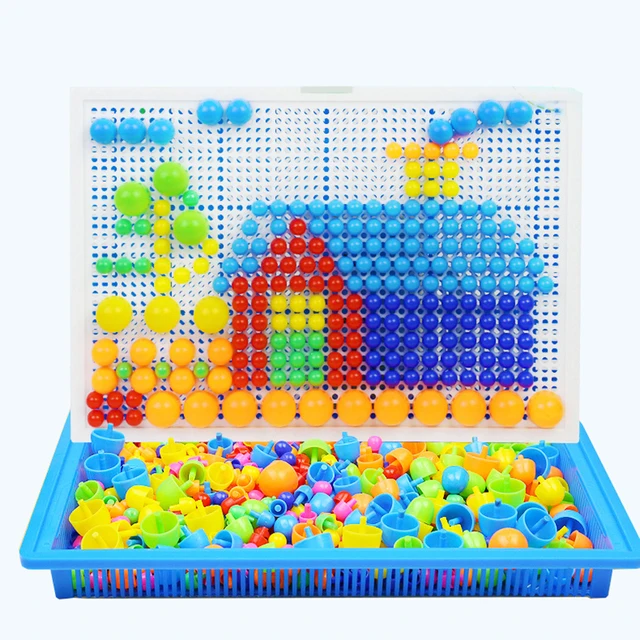 296pcs Plastic Mosaic Puzzle Game Color Cognition Intellectual Educational Toys for Children Mushroom Nail Box-packed DIY Toy