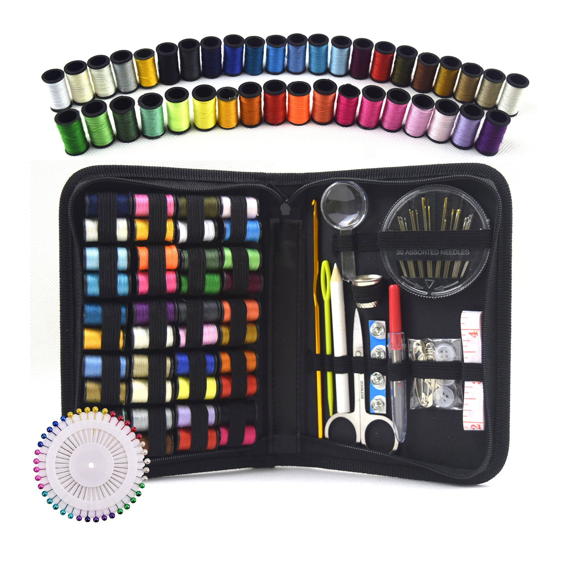 128pcs Travel Sewing Kit for Kids With Black Carrying Case Premium Sewing Supplies Spools of Thread Portable Mini Sewing Kit