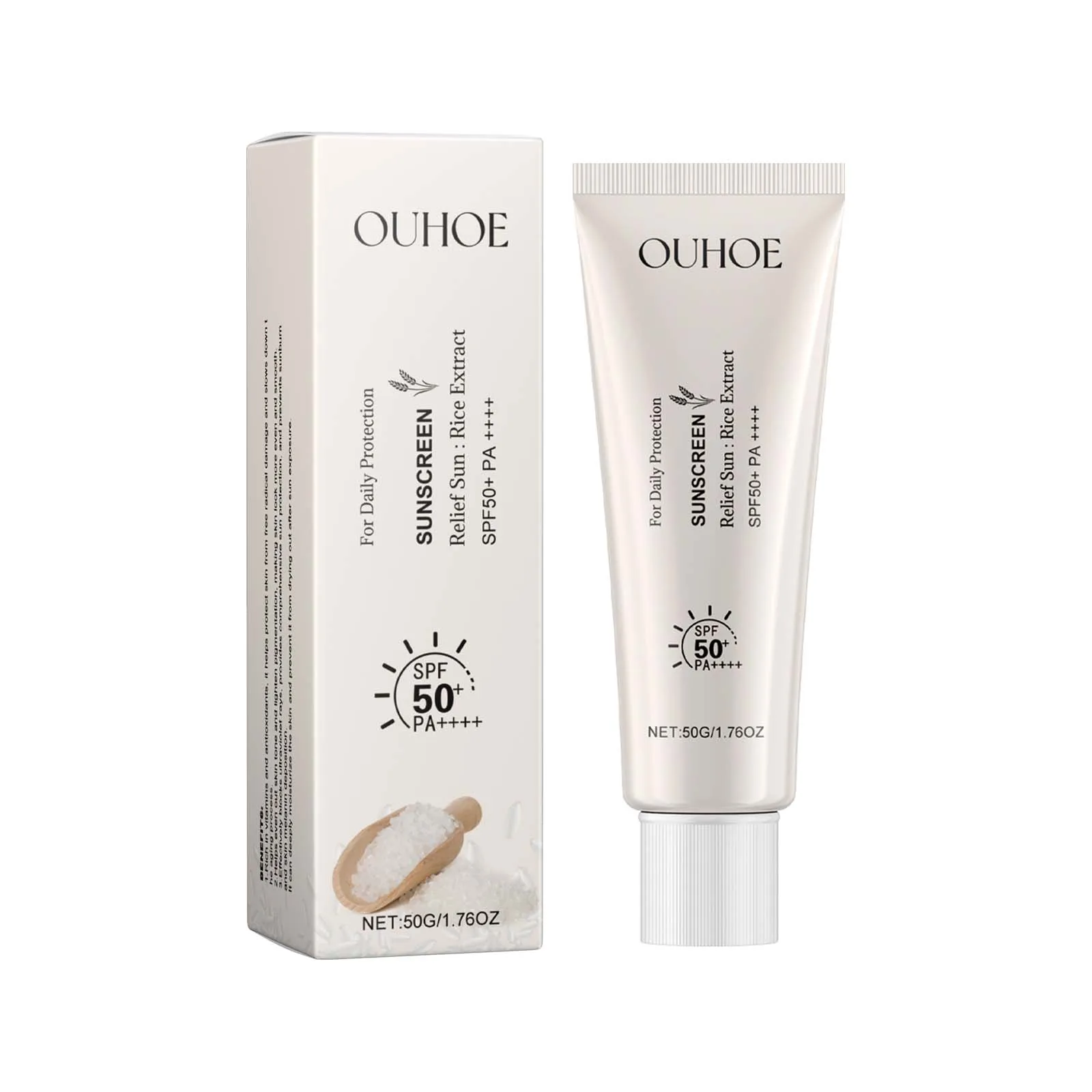 OUHOE UV Sunscreen Cream Waterproof Rice Sunscreen Lightweight Whitening Sunscreen Lotion