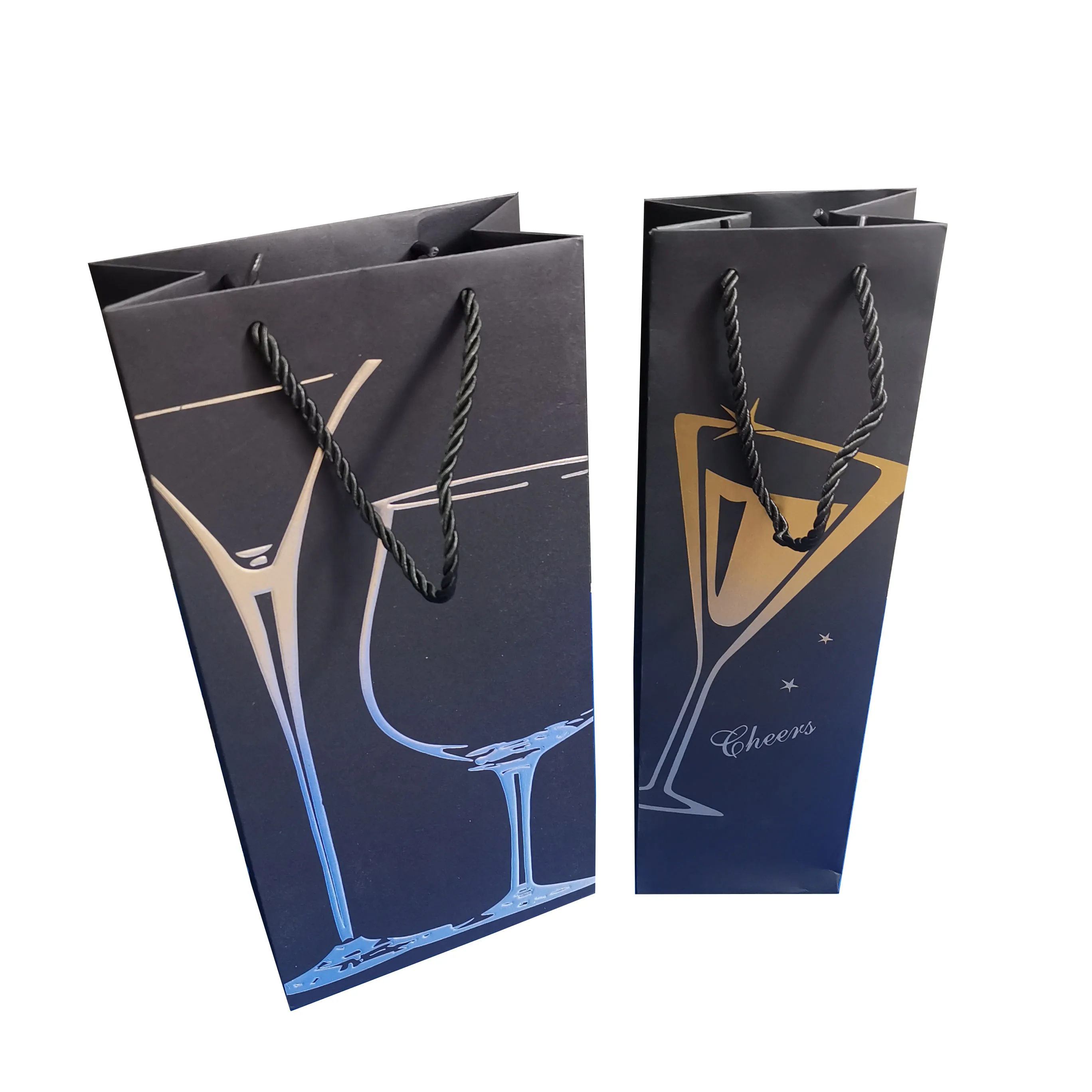 custom logo christmas black paper wine gift bags for wine bottles