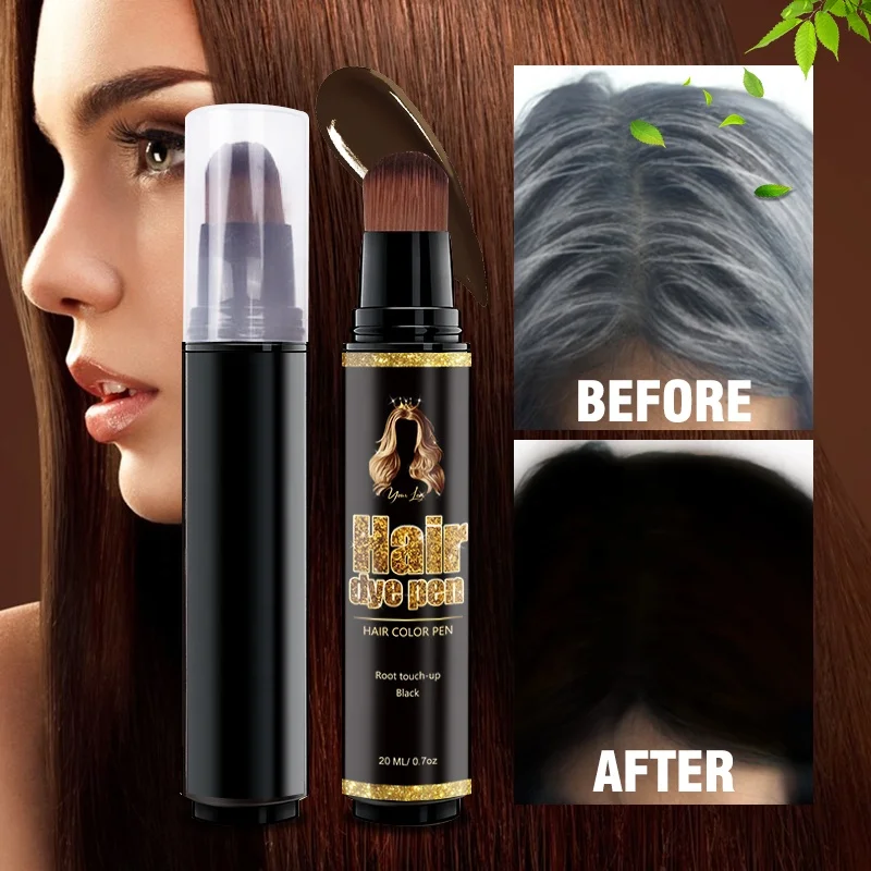 Private Label Semi-permanent Hair Dye Pen Touch Up Root Concealer Correct Over Bleached Wig Knots Black Hair Dye Brush Pen