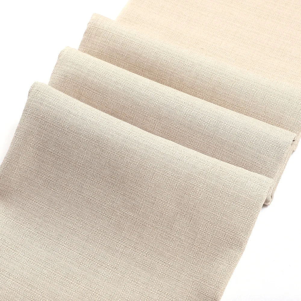 Home Textile 100 Linen Polyester Cotton Fabric Beige Dobby Plain Yarn Dye Curtain Breathable Woven Fabric For Sofa Upholstery