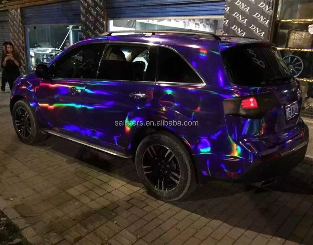 Best Quality Iridescent Purple Chrome Holographic Vinyl Wrap Sticker Rainbow Vinyl Film Bubble Free Car Styling