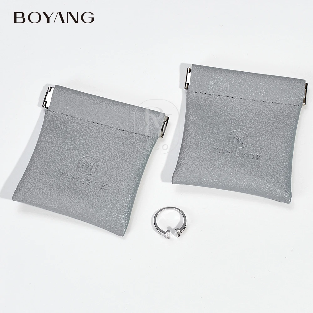 Boyang Custom Logo Luxury Drawstring Jewelry Packaging Bag PU Leather Jewelry Pouch