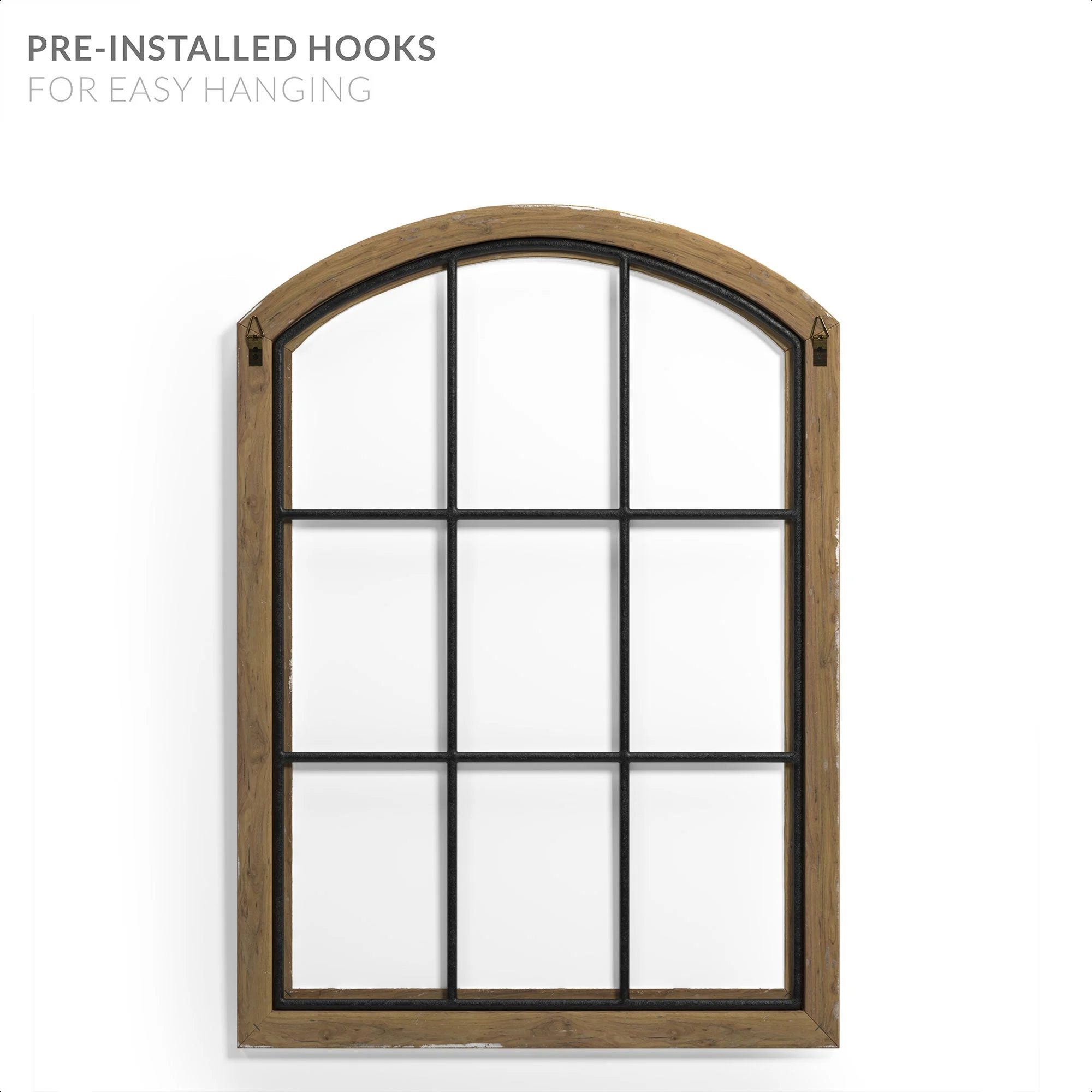 Rustic Cathedral Arch Window Frame Home Decor White Wood and Metal Window Pane Decorative for Wedding, Christmas other Festival
