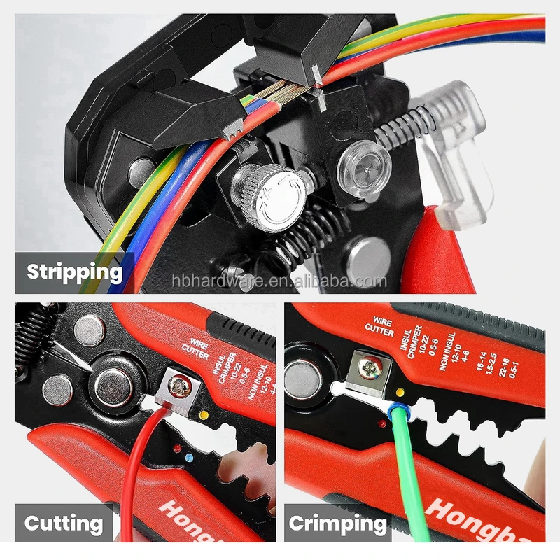 Self Adjusting Wire Stripper 3 in 1 Heavy Duty Automatic Wire Stripping Tool 10-24 AWG Electrical Cable Wire Cutter Pliers