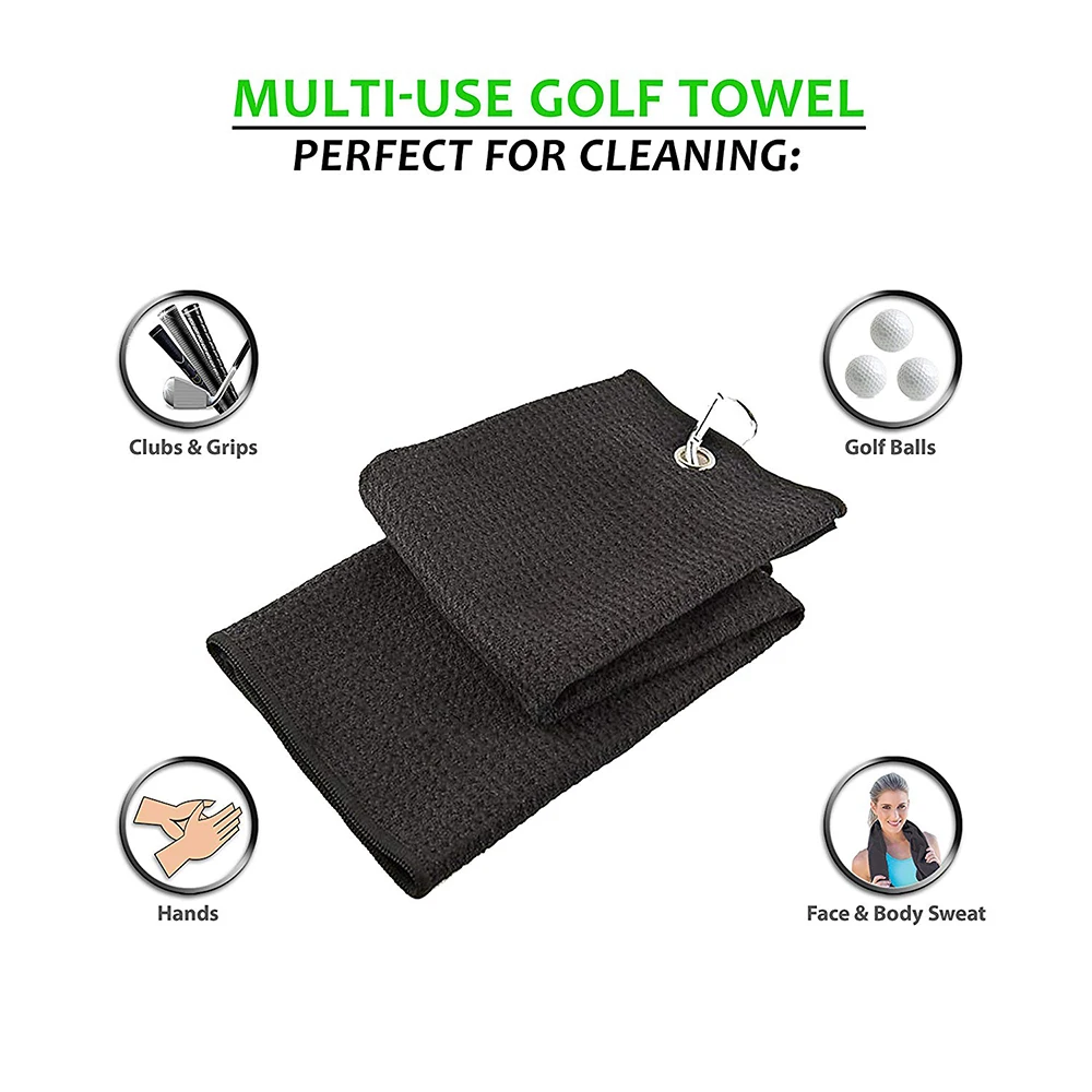 Ready to ship print large waffle pocket golf towels with carabiner